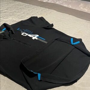 Lauren Ralph Lauren Black Zip Polo with Blue and White Graphics Golf Shirt.